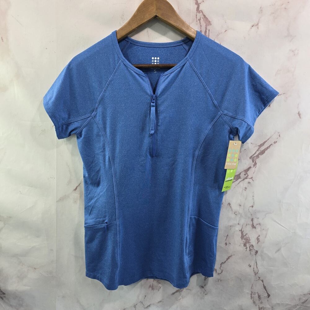 Title Nine Shirt Womens Small Blue Sunbuster Zip Short Sleeve Rashguard Swim